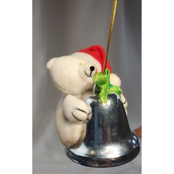Russ Polar Bear in Santa Hat on Silver Bell Christmas Ornament Holiday Decor - Picture 2 of 8
